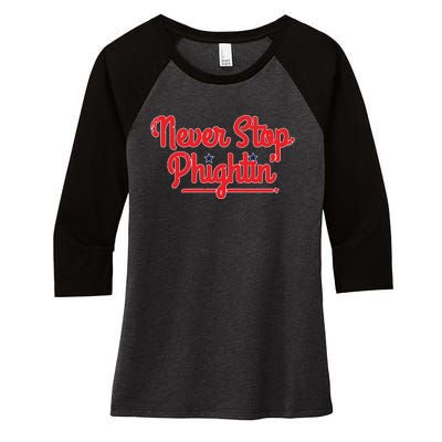 Never Stop Phightin’ Philadelphia Women's Tri-Blend 3/4-Sleeve Raglan Shirt