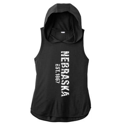 Nebraska State Patriotic American Usa Cool Distressed Design Ladies PosiCharge Tri-Blend Wicking Draft Hoodie Tank