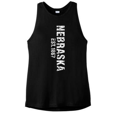 Nebraska State Patriotic American Usa Cool Distressed Design Ladies PosiCharge Tri-Blend Wicking Tank