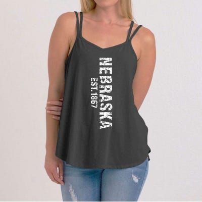 Nebraska State Patriotic American Usa Cool Distressed Design Women's Strappy Tank