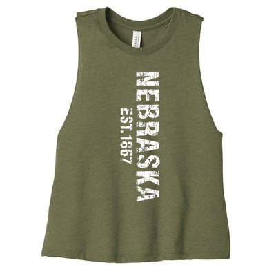 Nebraska State Patriotic American Usa Cool Distressed Design Women's Racerback Cropped Tank