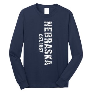 Nebraska State Patriotic American Usa Cool Distressed Design Long Sleeve Shirt