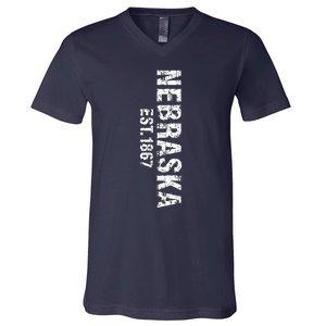 Nebraska State Patriotic American Usa Cool Distressed Design V-Neck T-Shirt