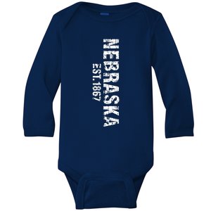 Nebraska State Patriotic American Usa Cool Distressed Design Baby Long Sleeve Bodysuit