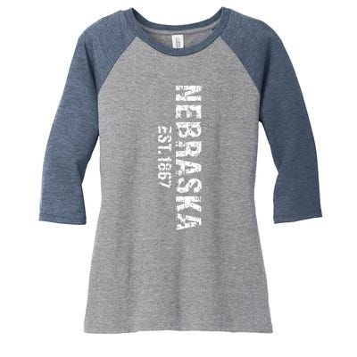 Nebraska State Patriotic American Usa Cool Distressed Design Women's Tri-Blend 3/4-Sleeve Raglan Shirt