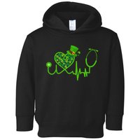 Nurse St Patricks Day Stethoscope Heartbeat Clover Toddler Hoodie