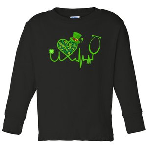 Nurse St Patricks Day Stethoscope Heartbeat Clover Toddler Long Sleeve Shirt