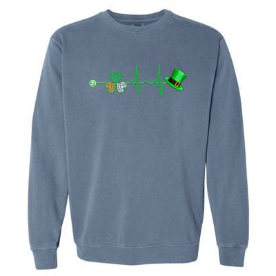 Nurse St Patricks Day Heartbeat Shamrock Nursing Stethoscope Gift Garment-Dyed Sweatshirt