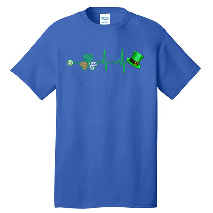 Nurse St Patricks Day Heartbeat Shamrock Nursing Stethoscope Gift Tall T-Shirt