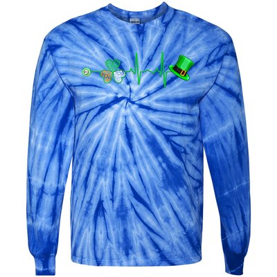 Nurse St Patricks Day Heartbeat Shamrock Nursing Stethoscope Gift Tie-Dye Long Sleeve Shirt