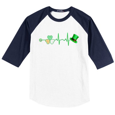 Nurse St Patricks Day Heartbeat Shamrock Nursing Stethoscope Gift Baseball Sleeve Shirt