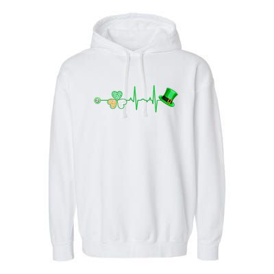 Nurse St Patricks Day Heartbeat Shamrock Nursing Stethoscope Gift Garment-Dyed Fleece Hoodie