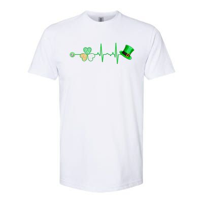 Nurse St Patricks Day Heartbeat Shamrock Nursing Stethoscope Gift Softstyle CVC T-Shirt