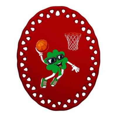 Nn St Patrick's Day Shamrock Dunking Basketball Cute Gift Ceramic Oval Ornament