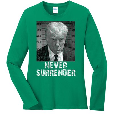 Never Surrender Pro Trump Ladies Long Sleeve Shirt