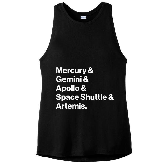NASA Space Programs Mercury Gemini Apollo Shuttle Artemis Ladies PosiCharge Tri-Blend Wicking Tank