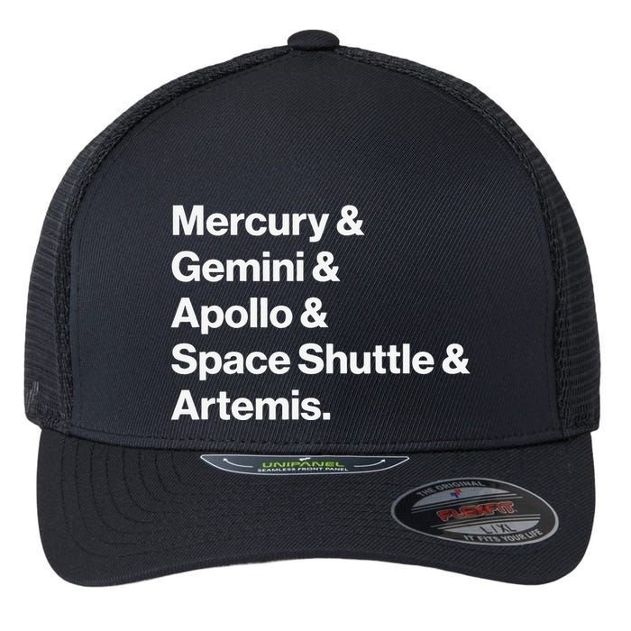 NASA Space Programs Mercury Gemini Apollo Shuttle Artemis Flexfit Unipanel Trucker Cap