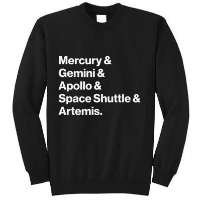 NASA Space Programs Mercury Gemini Apollo Shuttle Artemis Sweatshirt