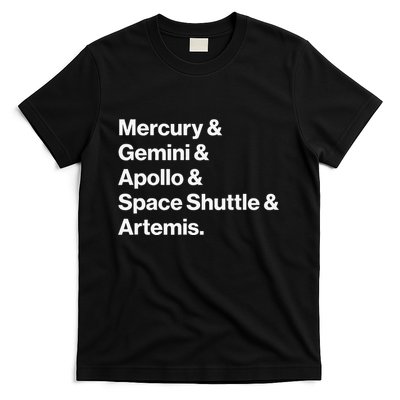 NASA Space Programs Mercury Gemini Apollo Shuttle Artemis T-Shirt