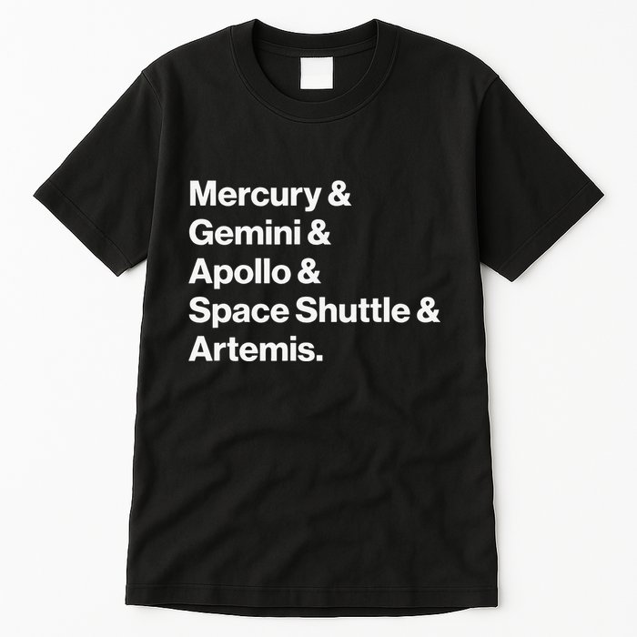 NASA Space Programs Mercury Gemini Apollo Shuttle Artemis Tall T-Shirt