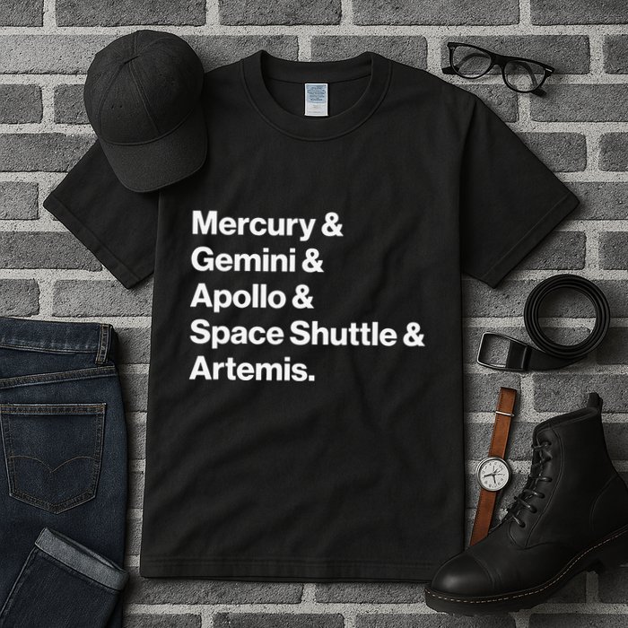NASA Space Programs Mercury Gemini Apollo Shuttle Artemis Tall T-Shirt