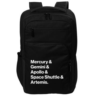 NASA Space Programs Mercury Gemini Apollo Shuttle Artemis Impact Tech Backpack