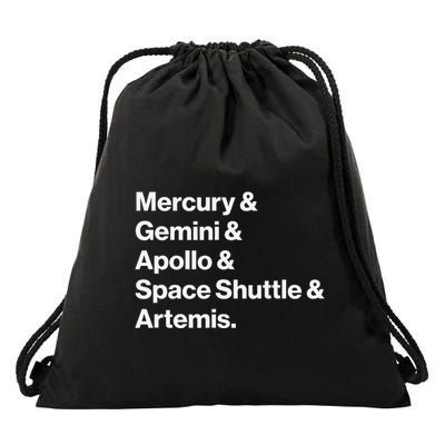 NASA Space Programs Mercury Gemini Apollo Shuttle Artemis Drawstring Bag
