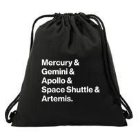 NASA Space Programs Mercury Gemini Apollo Shuttle Artemis Drawstring Bag