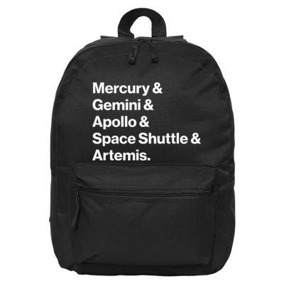 NASA Space Programs Mercury Gemini Apollo Shuttle Artemis 16 in Basic Backpack