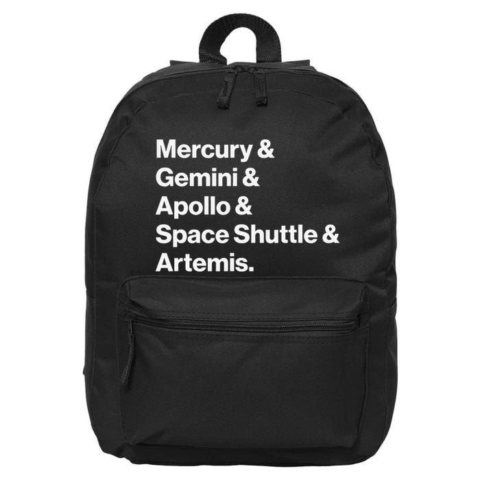 NASA Space Programs Mercury Gemini Apollo Shuttle Artemis 16 in Basic Backpack