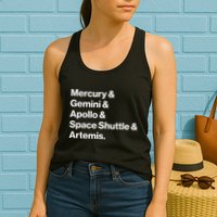 NASA Space Programs Mercury Gemini Apollo Shuttle Artemis Womens Tank Top