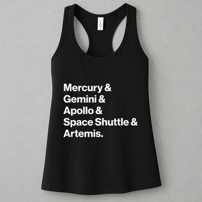 NASA Space Programs Mercury Gemini Apollo Shuttle Artemis Womens Tank Top