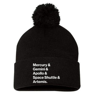 NASA Space Programs Mercury Gemini Apollo Shuttle Artemis Pom Pom 12in Knit Beanie