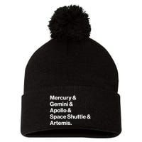 NASA Space Programs Mercury Gemini Apollo Shuttle Artemis Pom Pom 12in Knit Beanie