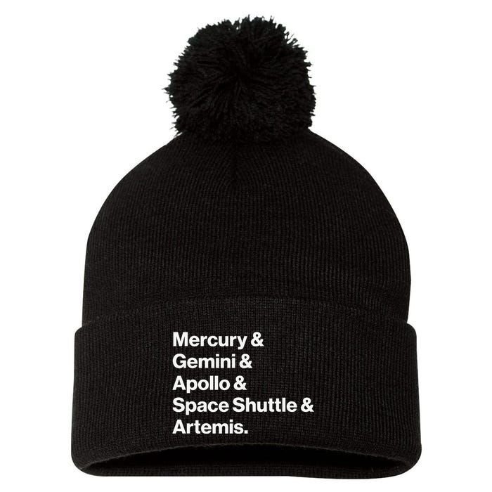 NASA Space Programs Mercury Gemini Apollo Shuttle Artemis Pom Pom 12in Knit Beanie