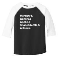 NASA Space Programs Mercury Gemini Apollo Shuttle Artemis Toddler Fine Jersey T-Shirt