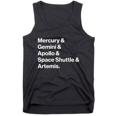 NASA Space Programs Mercury Gemini Apollo Shuttle Artemis Tank Top