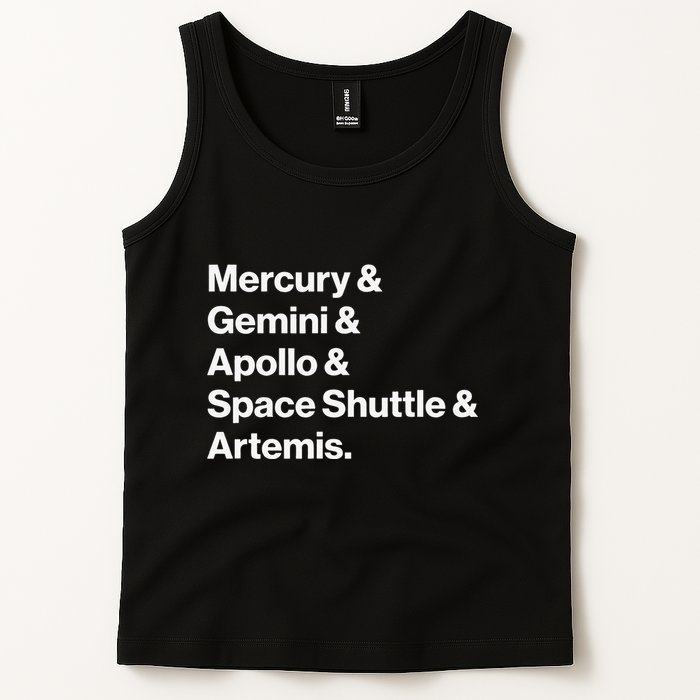 NASA Space Programs Mercury Gemini Apollo Shuttle Artemis Tank Top