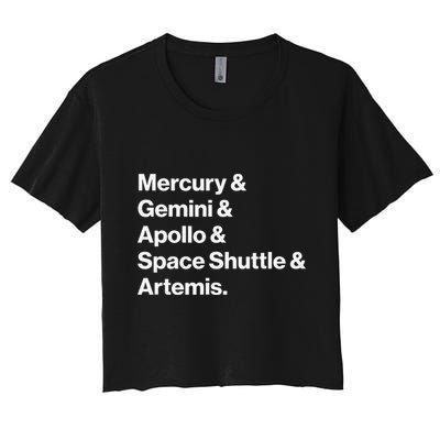 NASA Space Programs Mercury Gemini Apollo Shuttle Artemis Crop Top