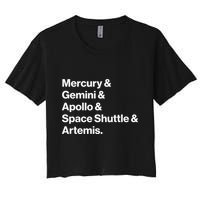NASA Space Programs Mercury Gemini Apollo Shuttle Artemis Crop Top