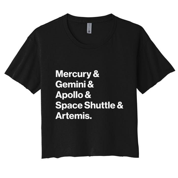 NASA Space Programs Mercury Gemini Apollo Shuttle Artemis Crop Top