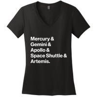 NASA Space Programs Mercury Gemini Apollo Shuttle Artemis Women's V-Neck T-Shirt