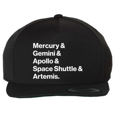 NASA Space Programs Mercury Gemini Apollo Shuttle Artemis Wool Snapback Cap