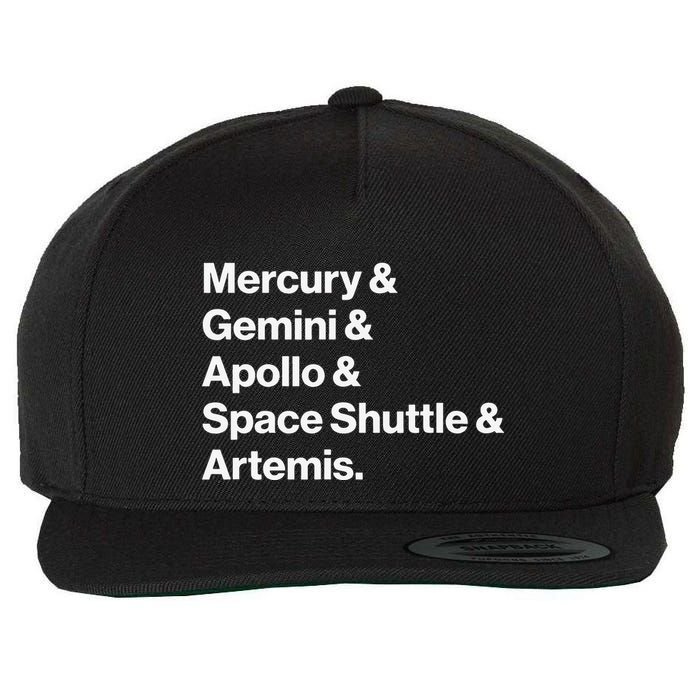 NASA Space Programs Mercury Gemini Apollo Shuttle Artemis Wool Snapback Cap