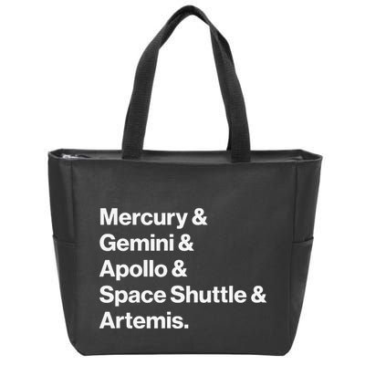 NASA Space Programs Mercury Gemini Apollo Shuttle Artemis Zip Tote Bag