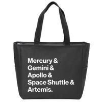 NASA Space Programs Mercury Gemini Apollo Shuttle Artemis Zip Tote Bag