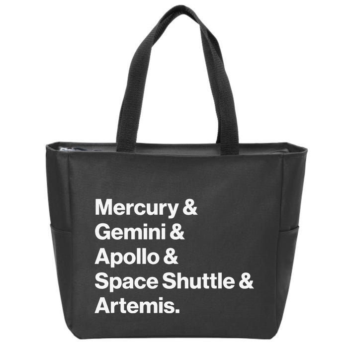 NASA Space Programs Mercury Gemini Apollo Shuttle Artemis Zip Tote Bag