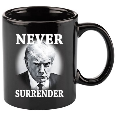 Never Surrender President Trump Mugshot 11oz C Handle Ceramic Mug