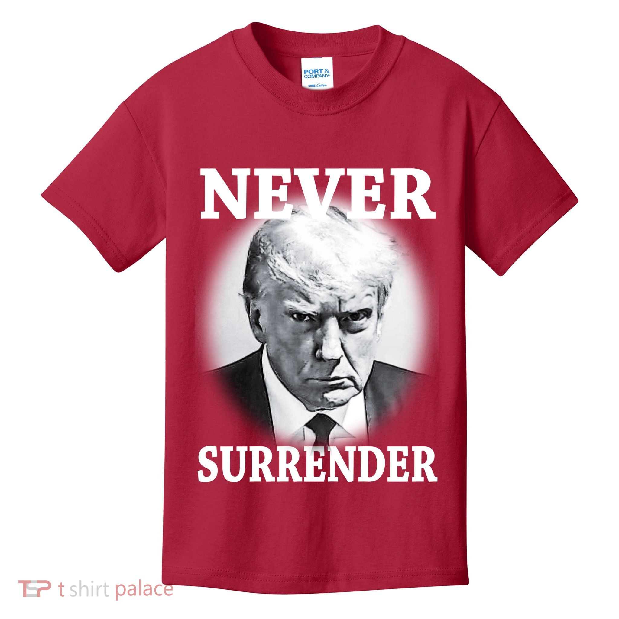 Never Surrender President Trump Mugshot Kids T-Shirt