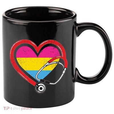 Nurse Stethoscope Pansexual Lgbtq Pride Heart Rn Nursing Funny Gift 11oz C Handle Ceramic Mug